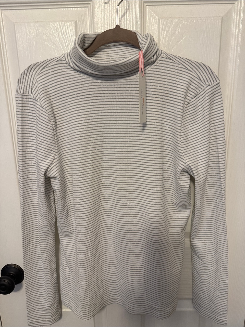 Striped Turtleneck  - White & Gray sparkles